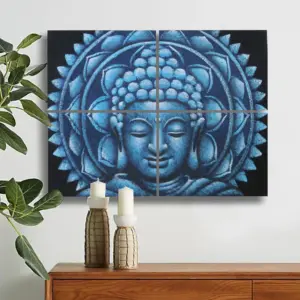 Set of 4 Blue Buddha Mandala Brocade Detail 30x40cm | www.artisangoods.co.uk 2