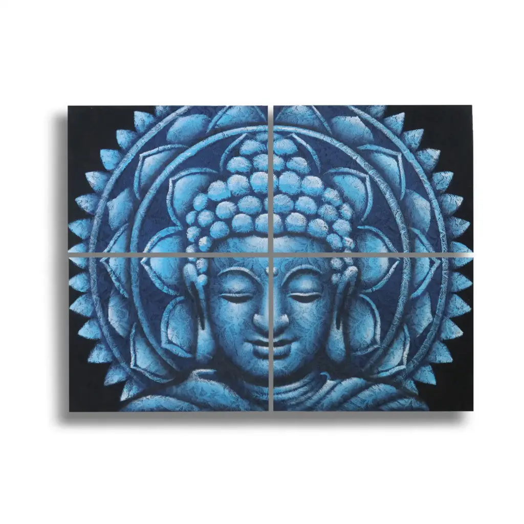 Set of 4 Blue Buddha Mandala Brocade Detail 30x40cm | www.artisangoods.co.uk