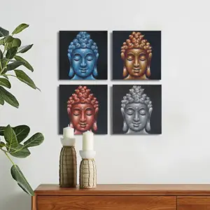Set of 4 Buddha Heads Sand Detail 30x30cm | www.artisangoods.co.uk 2