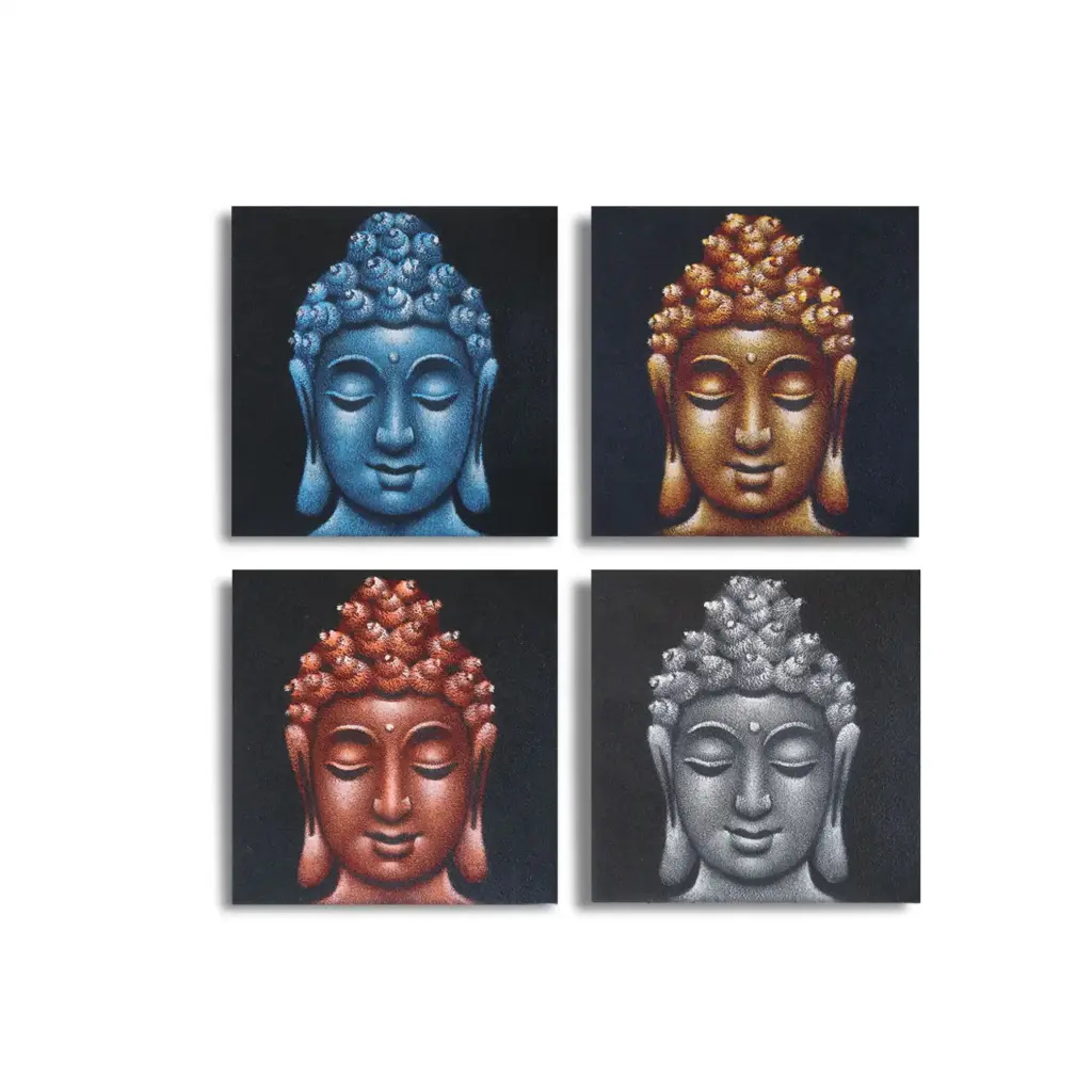 Set of 4 Buddha Heads Sand Detail 30x30cm | www.artisangoods.co.uk