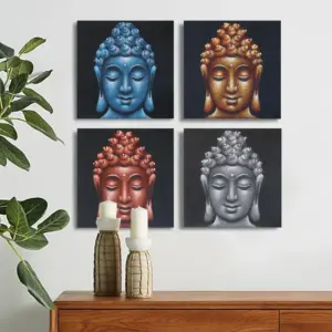 Set of 4 Buddha Heads Sand Detail 40x40cm | www.artisangoods.co.uk 2
