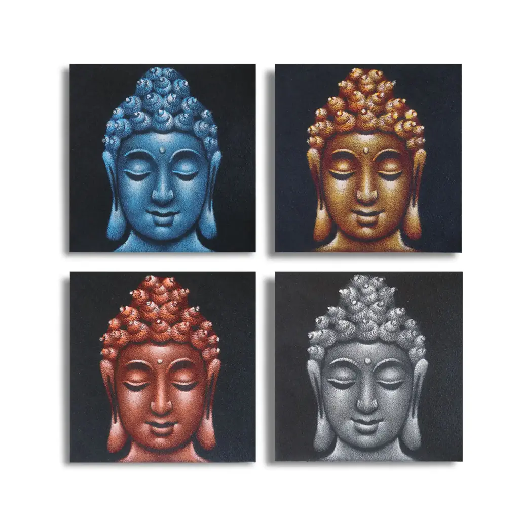 Set of 4 Buddha Heads Sand Detail 40x40cm | www.artisangoods.co.uk