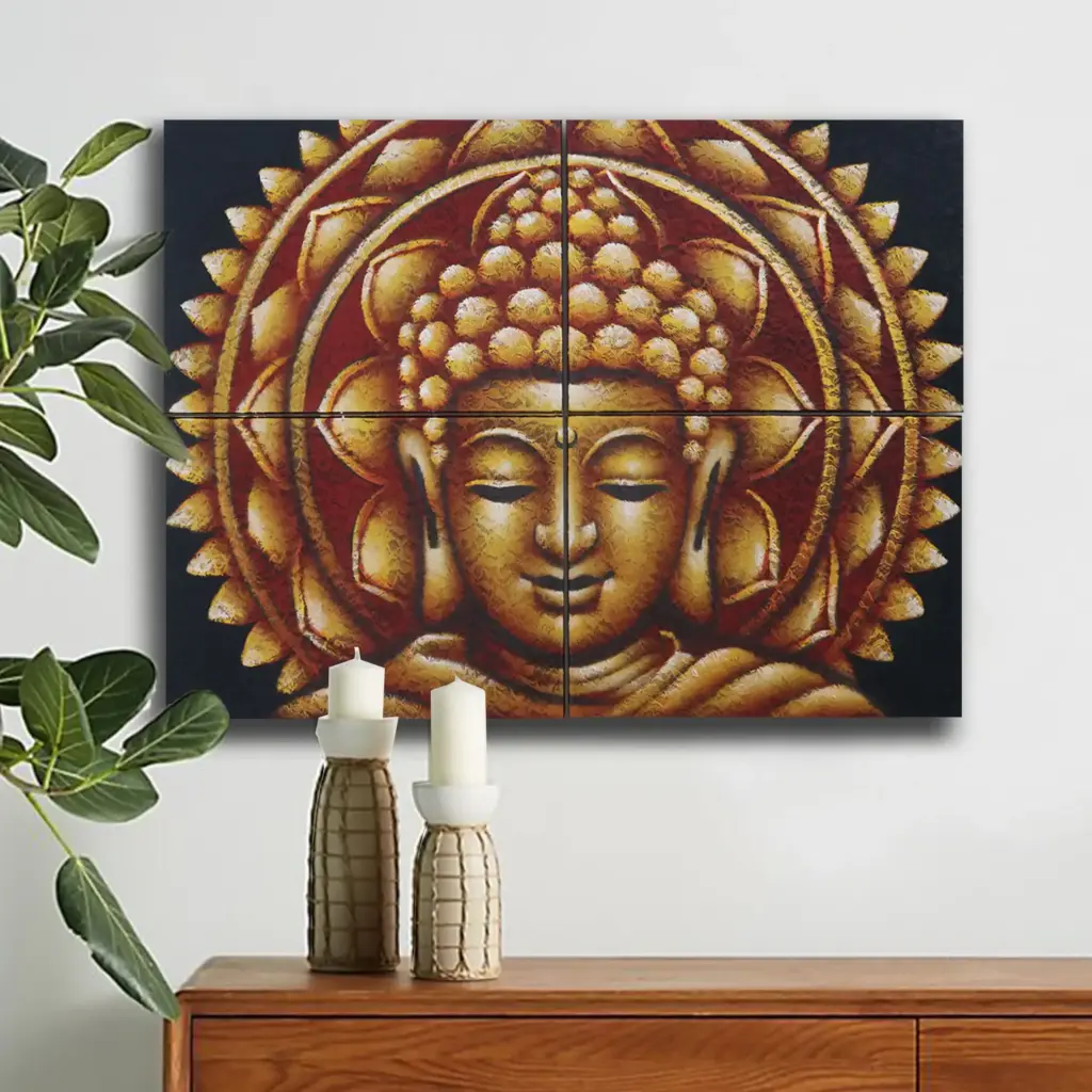 Set of 4 Gold Buddha Mandala Brocade Detail 30x40cm | www.artisangoods.co.uk 2 Set of 4 Gold Buddha Mandala Brocade Detail 30x40cm | www.artisangoods.co.uk 2