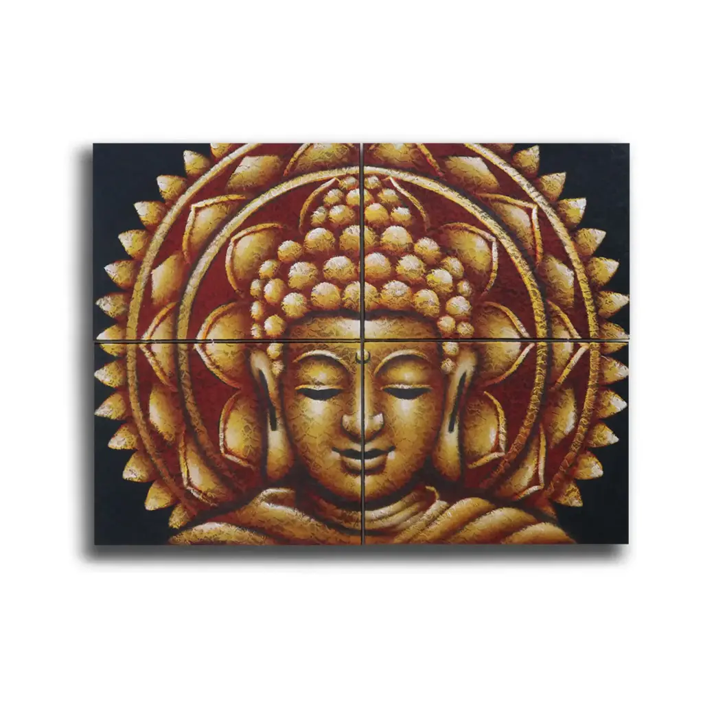 Set of 4 Gold Buddha Mandala Brocade Detail 30x40cm | www.artisangoods.co.uk