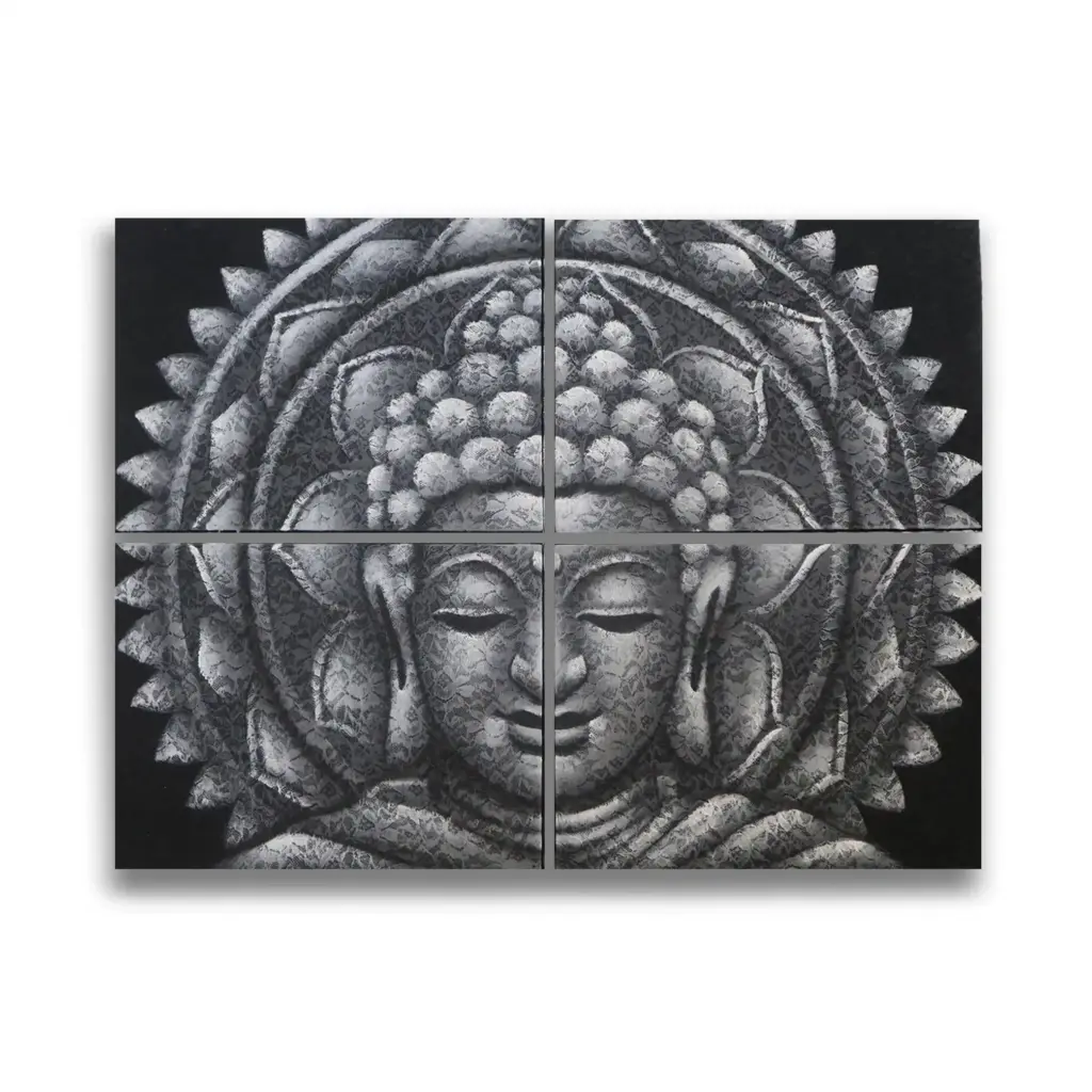 Set of 4 Grey Buddha Mandala Brocade Detail 30x40cm | www.artisangoods.co.uk