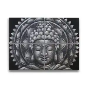 Set of 4 Grey Buddha Mandala Brocade Detail 30x40cm | www.artisangoods.co.uk 1