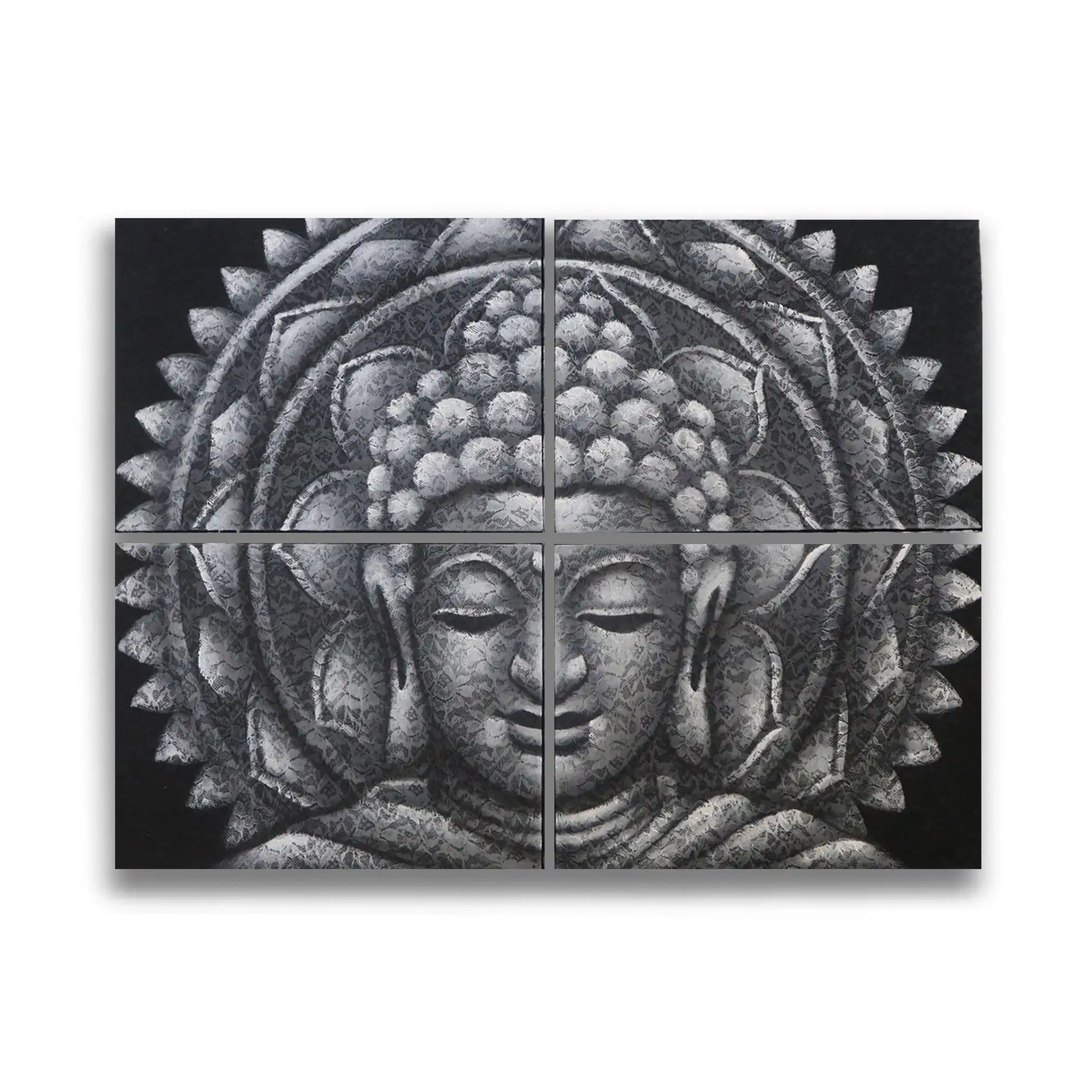 Set of 4 Grey Buddha Mandala Brocade Detail 30x40cm | www.artisangoods.co.uk 2 Set of 4 Grey Buddha Mandala Brocade Detail 30x40cm | www.artisangoods.co.uk 1