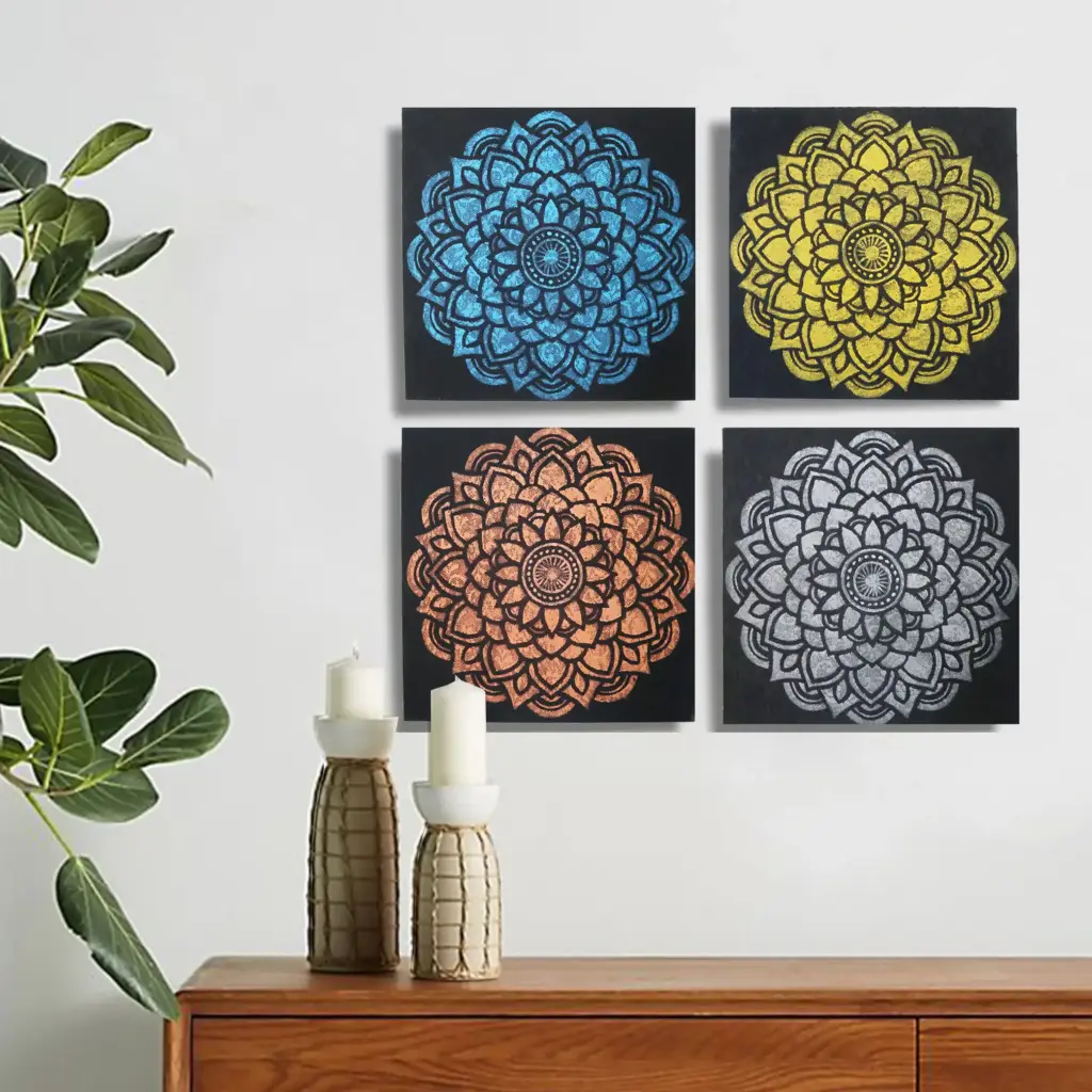Set of 4 Mandala Brocade Detail 30x30cm | www.artisangoods.co.uk