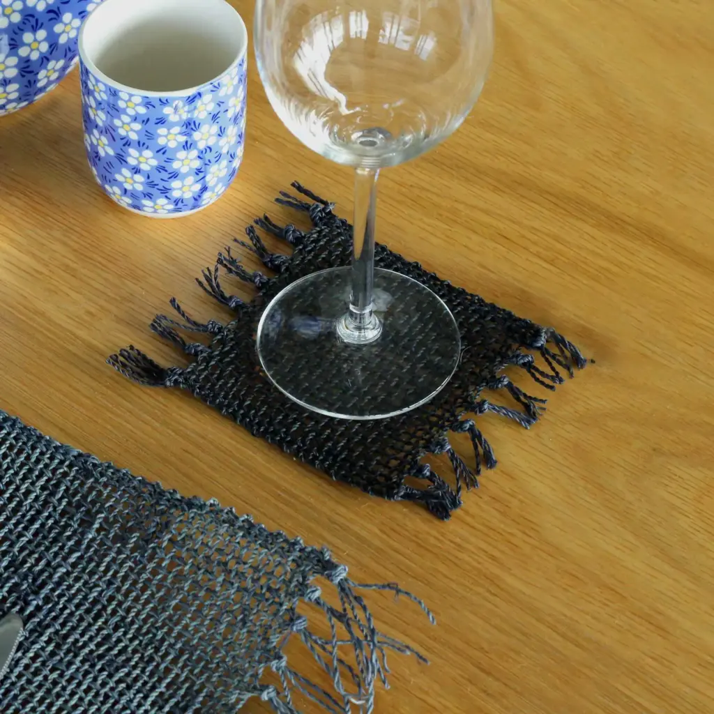 Set of 4 Seagrass Fringe Natural Coasters – Black | www.artisangoods.co.uk