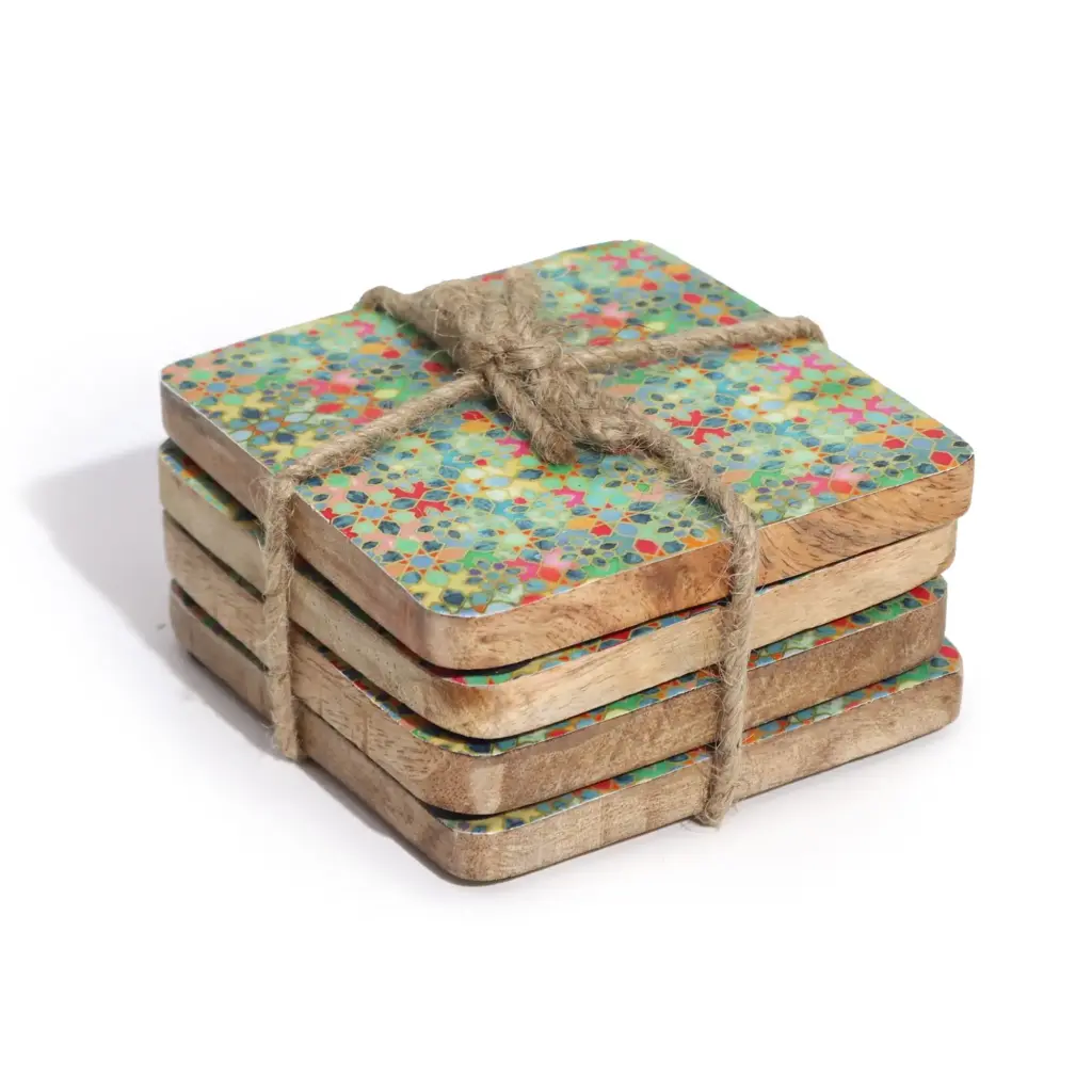 Set of 4 Square Coasters – Mediterranean Tile Pattern | www.artisangoods.co.uk