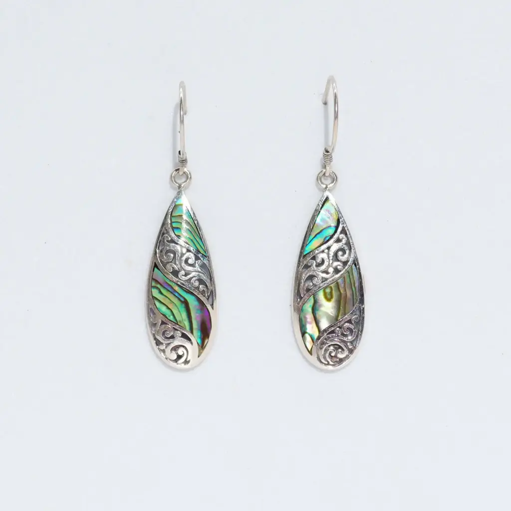 Shell & Silver Earrings – Long Teardrop – Abalone | www.artisangoods.co.uk