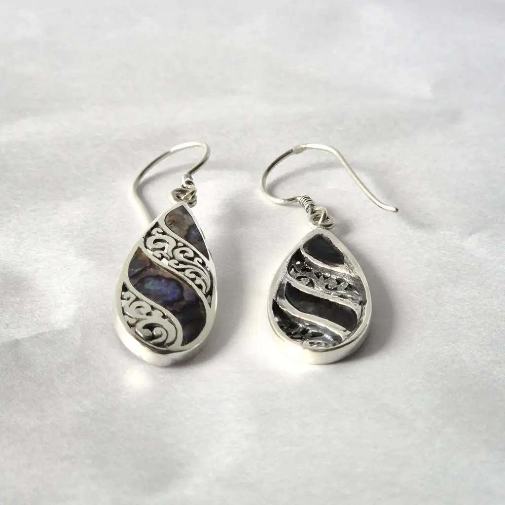 Shell & Silver Earrings – Long Teardrop – Abalone | www.artisangoods.co.uk 2