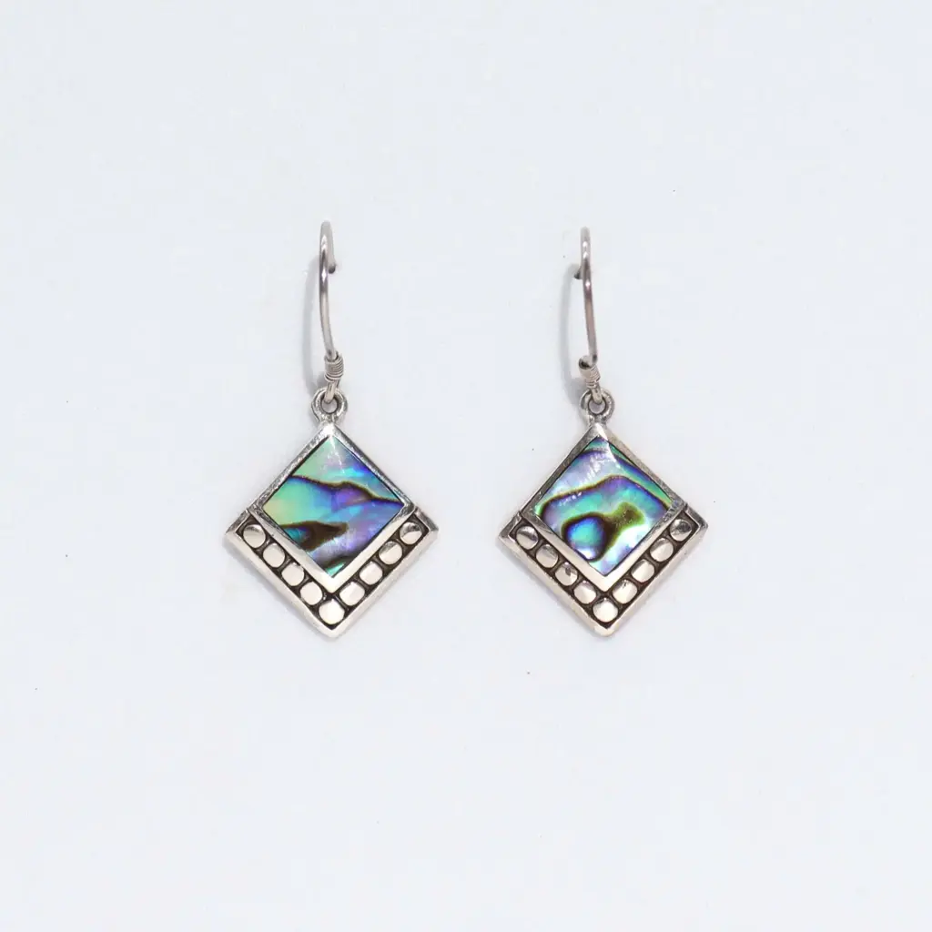Shell & Silver Earrings – Square Dots- Abalone | www.artisangoods.co.uk