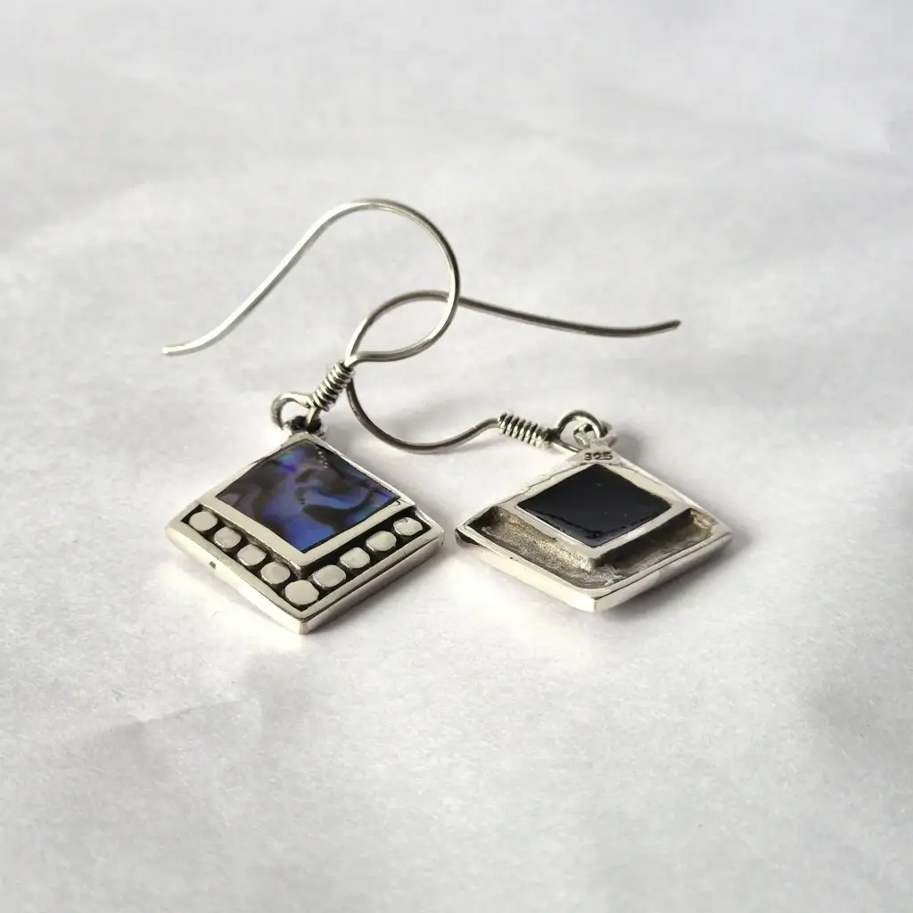 Shell & Silver Earrings – Square Dots- Abalone | www.artisangoods.co.uk 2