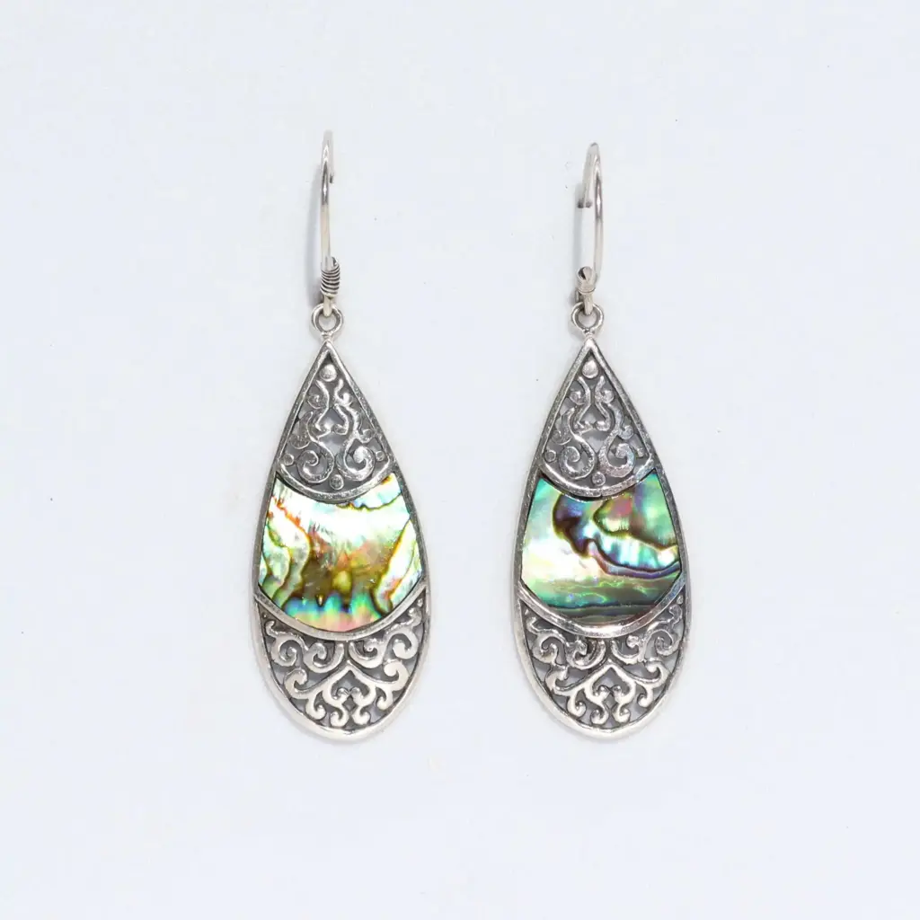 Shell & Silver Earrings – Teardrop Oval – Abalone | www.artisangoods.co.uk