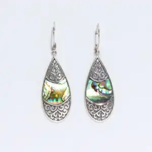 Shell & Silver Earrings – Teardrop Oval – Abalone | www.artisangoods.co.uk 1