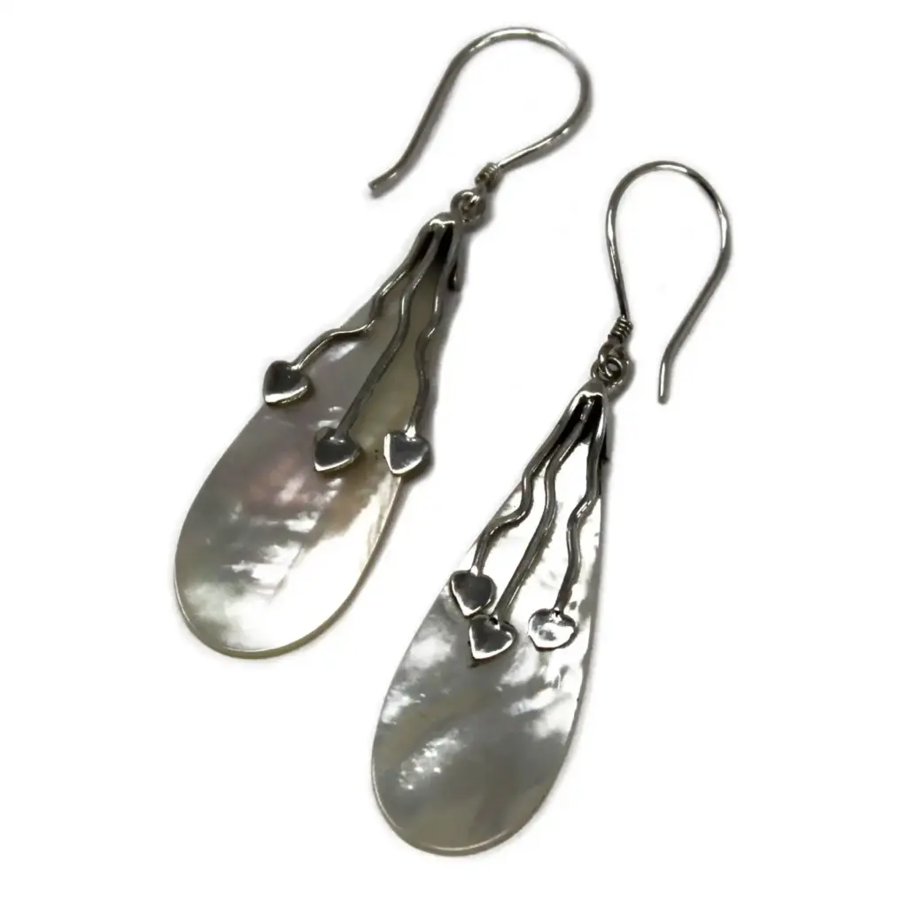 Shell & Silver Earrings – Three Hearts – MOP | www.artisangoods.co.uk
