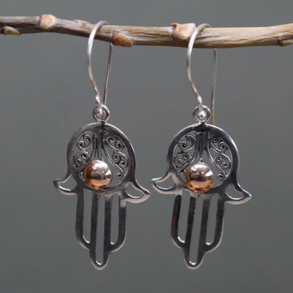 Silver & Gold Earring – Hamsa | www.artisangoods.co.uk 2