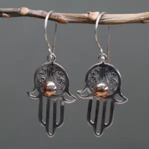 Silver & Gold Earring – Hamsa | www.artisangoods.co.uk 2