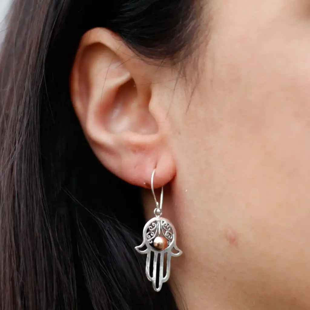 Silver & Gold Earring – Hamsa | www.artisangoods.co.uk