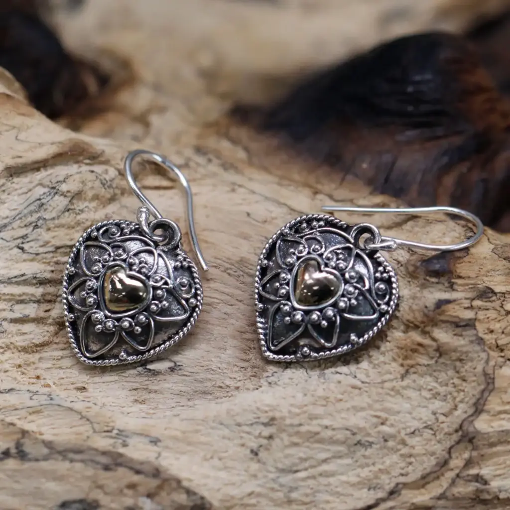 Silver & Gold Earring – Mandala Hearts | www.artisangoods.co.uk 2 Silver & Gold Earring – Mandala Hearts | www.artisangoods.co.uk 2
