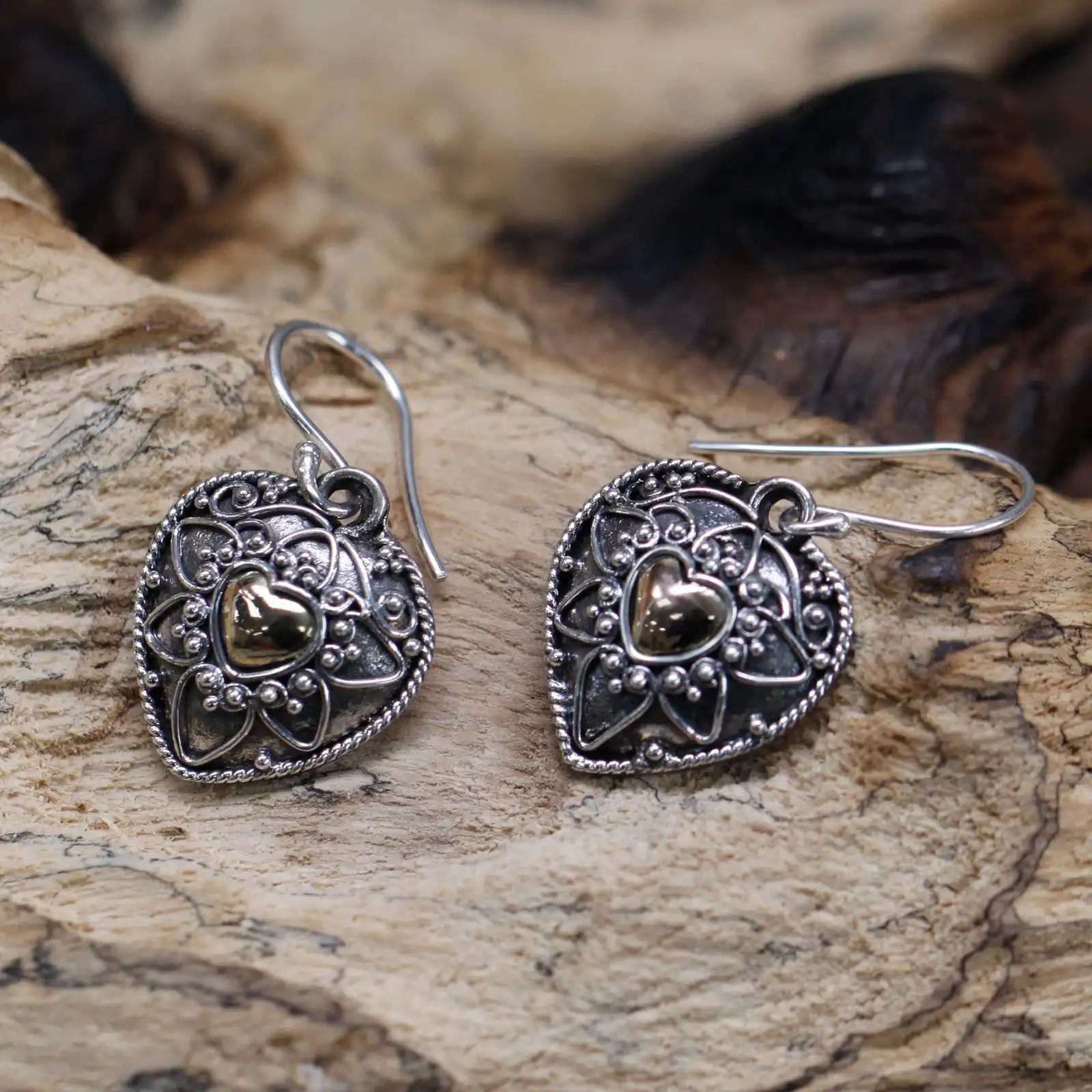 Silver & Gold Earring – Mandala Hearts | www.artisangoods.co.uk 3 Silver & Gold Earring – Mandala Hearts | www.artisangoods.co.uk 2