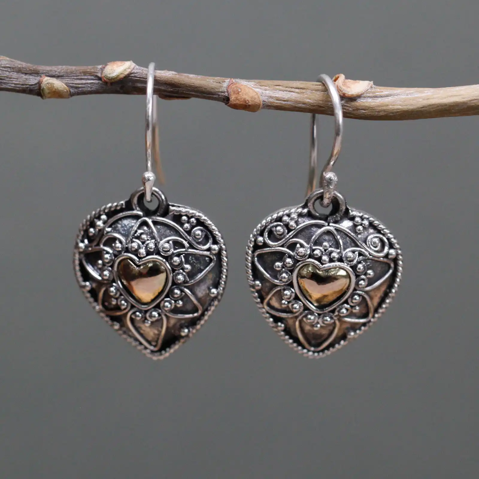 Silver & Gold Earring – Mandala Hearts | www.artisangoods.co.uk 2 Silver & Gold Earring – Mandala Hearts | www.artisangoods.co.uk 1