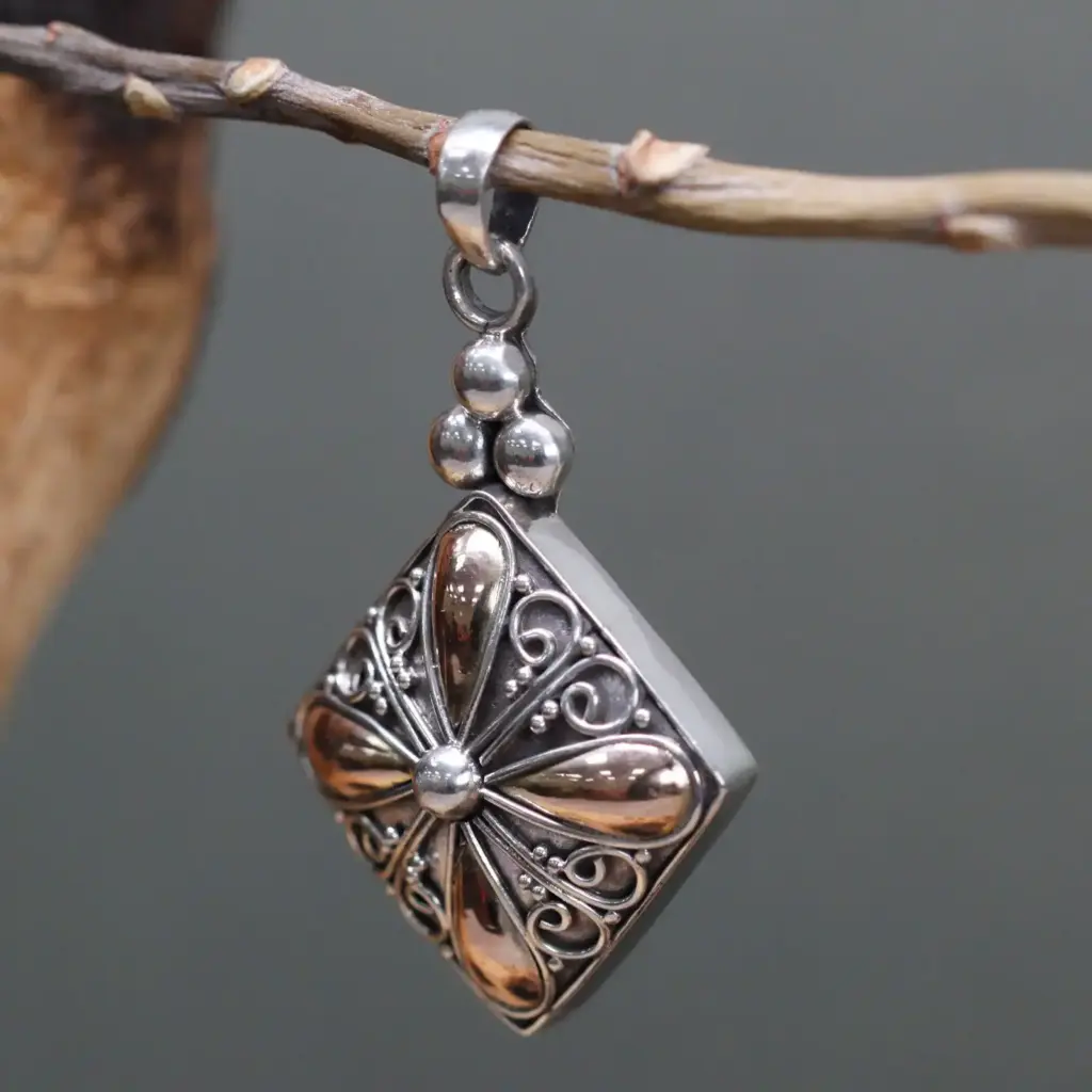 Silver & Gold Pendant – Square Drop | www.artisangoods.co.uk 3