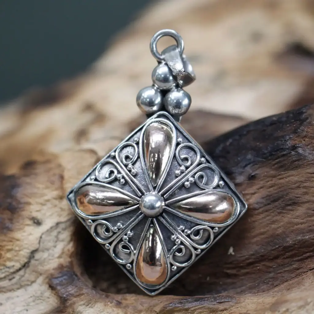 Silver & Gold Pendant – Square Drop | www.artisangoods.co.uk 2
