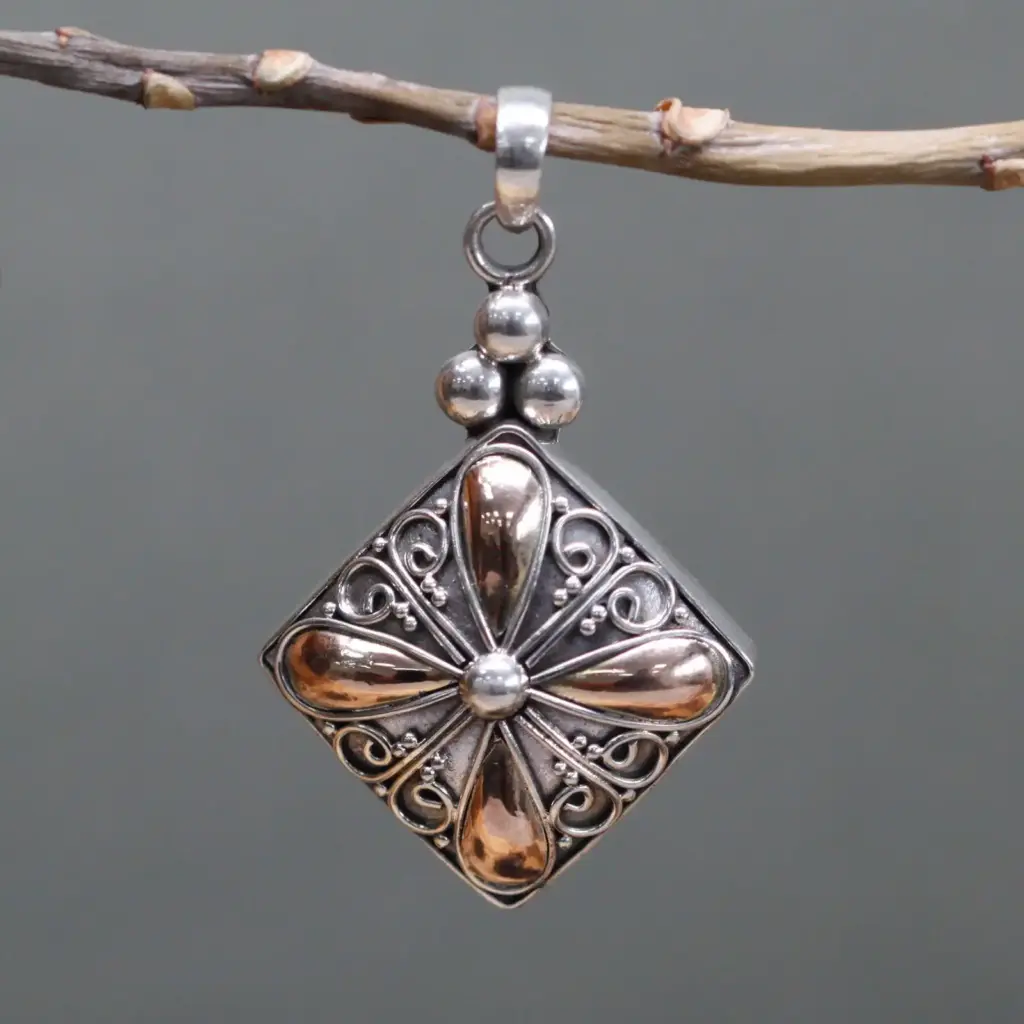 Silver & Gold Pendant – Square Drop | www.artisangoods.co.uk
