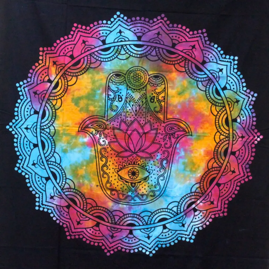 Single Cotton Bedspread + Wall Hanging – Black Hamsa | www.artisangoods.co.uk