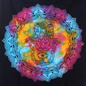 Single Cotton Bedspread + Wall Hanging – Black Hamsa | www.artisangoods.co.uk 1