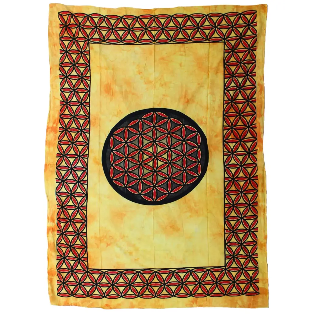 Single Cotton Bedspread + Wall Hanging – Flower of Life – Orange | www.artisangoods.co.uk