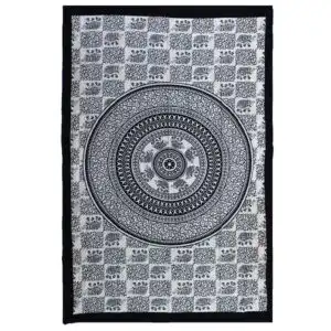 Single Cotton Bedspread + Wall Hanging – Mono – Elephant Mandala | www.artisangoods.co.uk