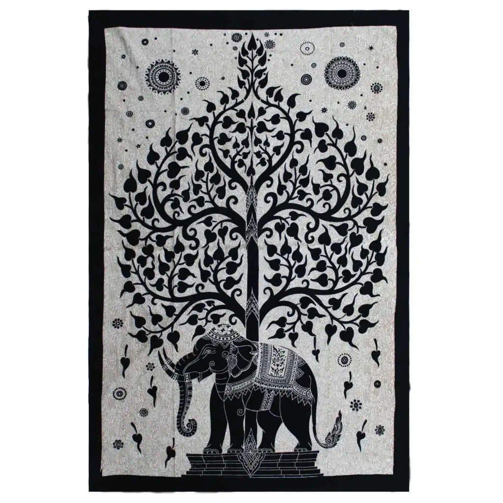 Single Cotton Bedspread + Wall Hanging – Mono – Elephant Tree | www.artisangoods.co.uk