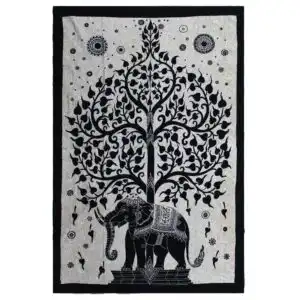 Single Cotton Bedspread + Wall Hanging – Mono – Elephant Tree | www.artisangoods.co.uk
