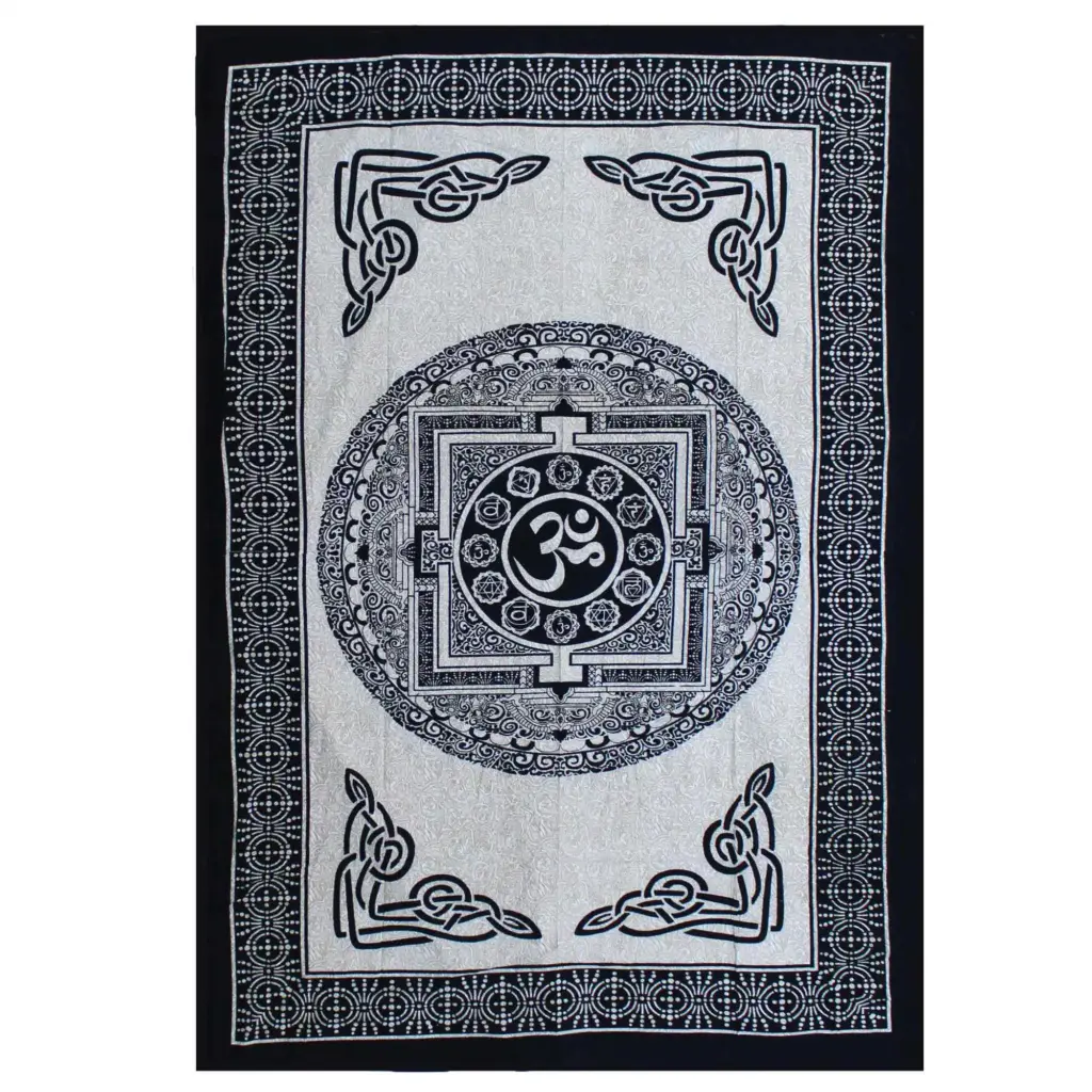 Single Cotton Bedspread + Wall Hanging – Mono – OM Mandala | www.artisangoods.co.uk