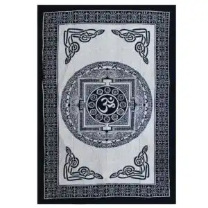 Single Cotton Bedspread + Wall Hanging – Mono – OM Mandala | www.artisangoods.co.uk