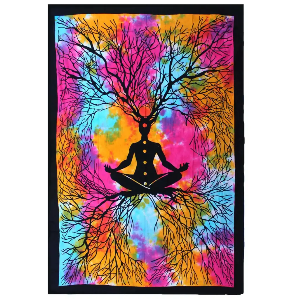 Single Cotton Bedspread + Wall Hanging – Yoga Tree | www.artisangoods.co.uk