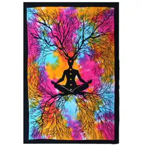 Single Cotton Bedspread + Wall Hanging – Yoga Tree | www.artisangoods.co.uk