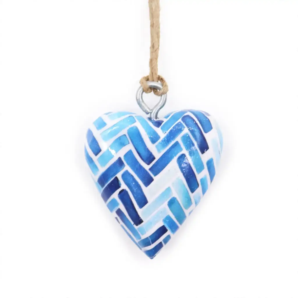 Small Decor Wood Heart – Blue Stripes | www.artisangoods.co.uk Small Decor Wood Heart – Blue Stripes | www.artisangoods.co.uk