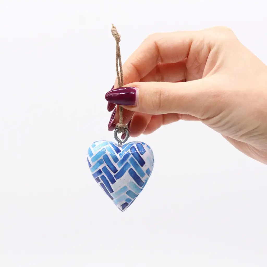 Small Decor Wood Heart – Blue Stripes | www.artisangoods.co.uk 2 Small Decor Wood Heart – Blue Stripes | www.artisangoods.co.uk 2