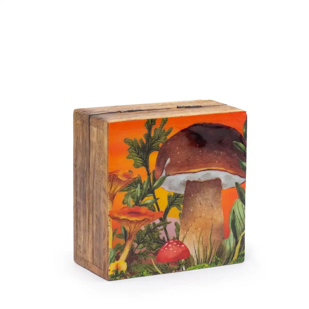 Small Enameled Square Box 10x10x4.2cm – Mushroom Design Maroon | www.artisangoods.co.uk