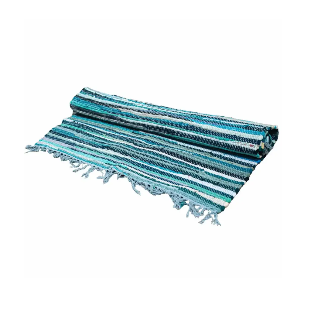 Small Rag Rug – 50x90cm – premium quality – Aqua Blues | www.artisangoods.co.uk