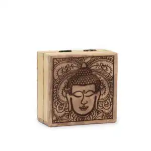 Small Square Box 10x10x4.2cm – Buddha Face Black Engraved | www.artisangoods.co.uk