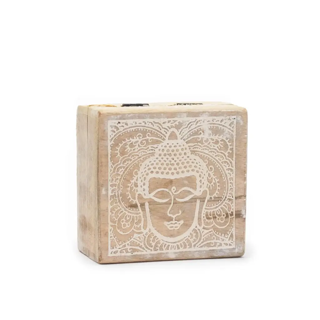 Small Square Box 10x10x4.2cm – Buddha Face Whitewash | www.artisangoods.co.uk