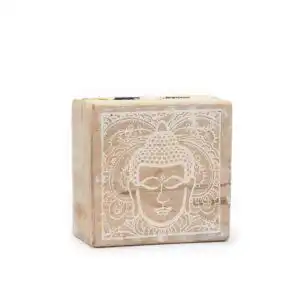 Small Square Box 10x10x4.2cm – Buddha Face Whitewash | www.artisangoods.co.uk