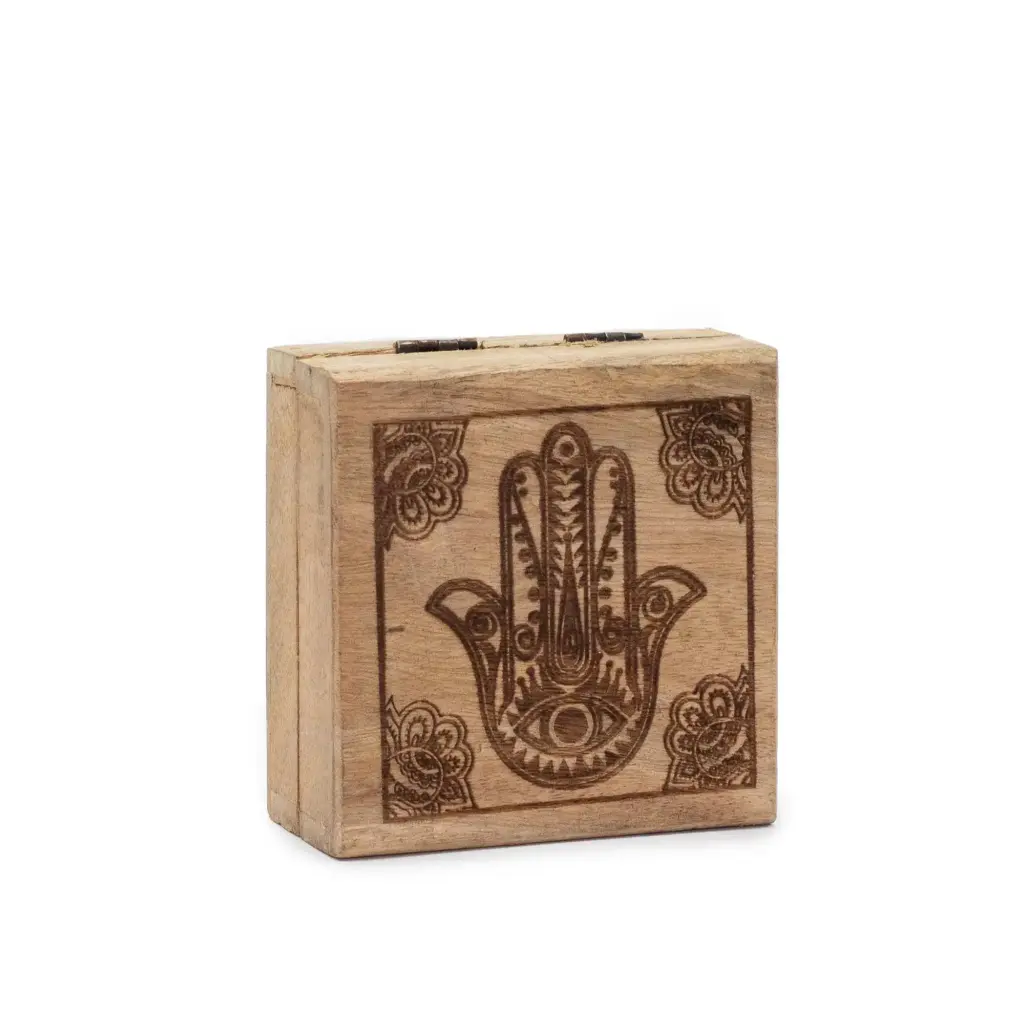 Small Square Box 10x10x4.2cm – Hamsa Black Engraved | www.artisangoods.co.uk