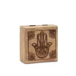 Small Square Box 10x10x4.2cm – Hamsa Black Engraved | www.artisangoods.co.uk