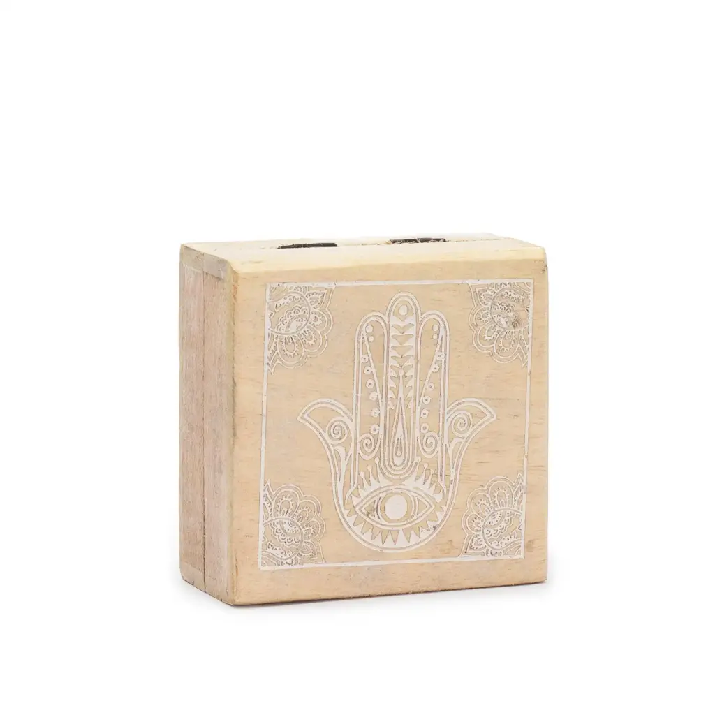 Small Square Box 10x10x4.2cm – Hamsa Whitewash | www.artisangoods.co.uk